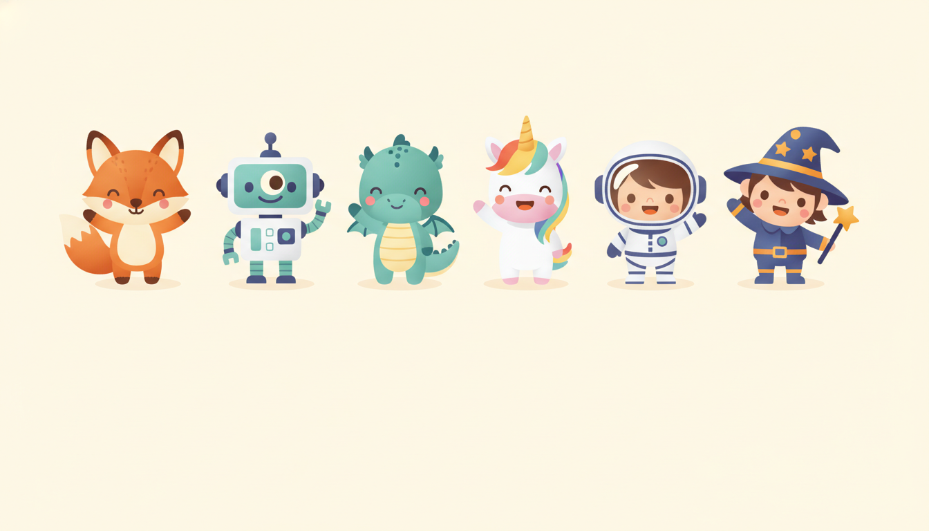 A row of cute character buddies