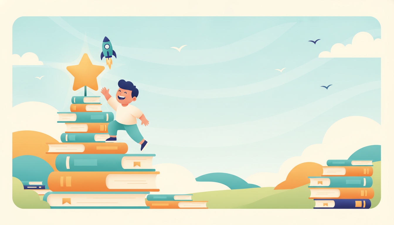 Climbing a trail of books toward a star